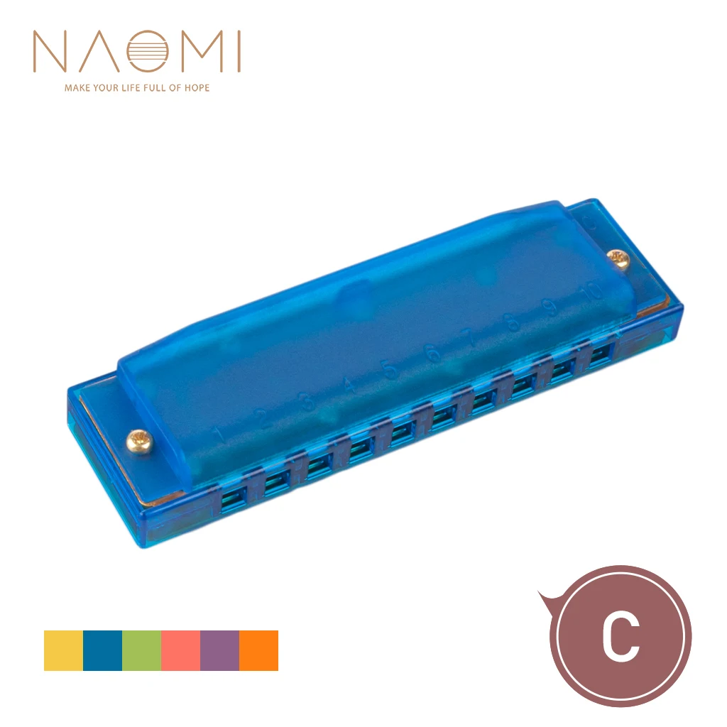 

NAOMI Key Of C 10 Hole 10 Tones Blue Color Harmonica For Beginner Students Kids Fesitval Gift Quality Harmonicas Comb & Brass