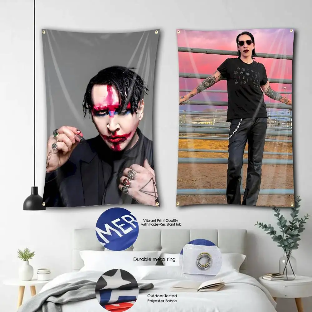 M-Marilyn Shock Rock MM-Manson  Flag Tapestry Banner for Bedroom Living Room Outdoor Camping Custom Supported