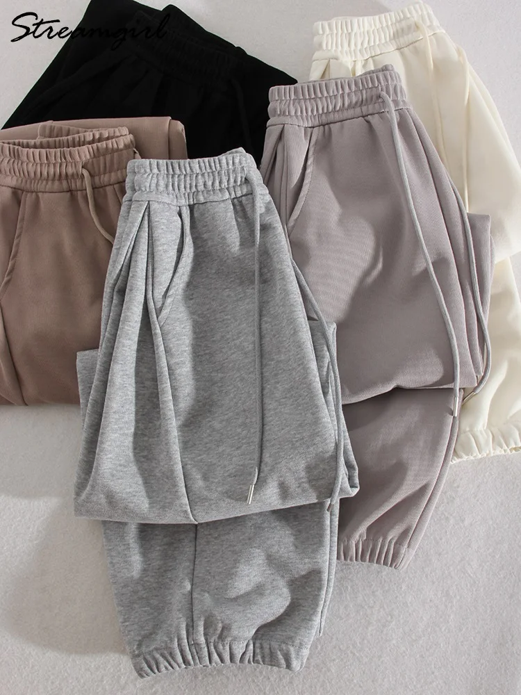 Khaki Baggy Sweatpants For Women Outfit Sports Pants Oversized High Waist Loose Beige Pants Wide Leg Sweatpants Women Trousers