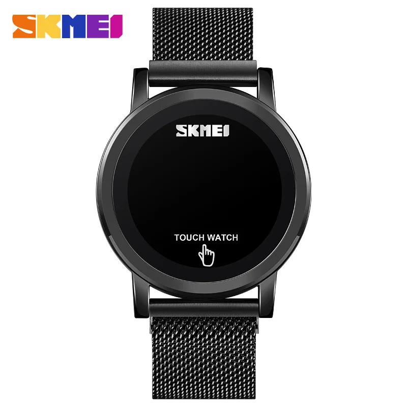 Skmei Touchscreen gewöhnliche Mode elektronische Uhr Herren lässig LED wasserdichte Herren Stahl Mesh Gürtel Magnet Snap Uhr