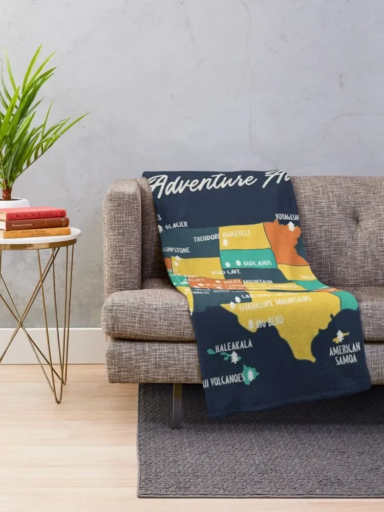 U.S National Parks Map - Adventure Awaits Throw Blanket Giant Sofa Luxury Thicken Soft Cute Furrys Blankets