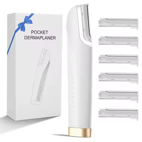 Sonic Lighted Electric Razor Shaver for Eyebrow Facial Hair Removal, Flawless Dermaplaning Tool with 6 Replacement Blades