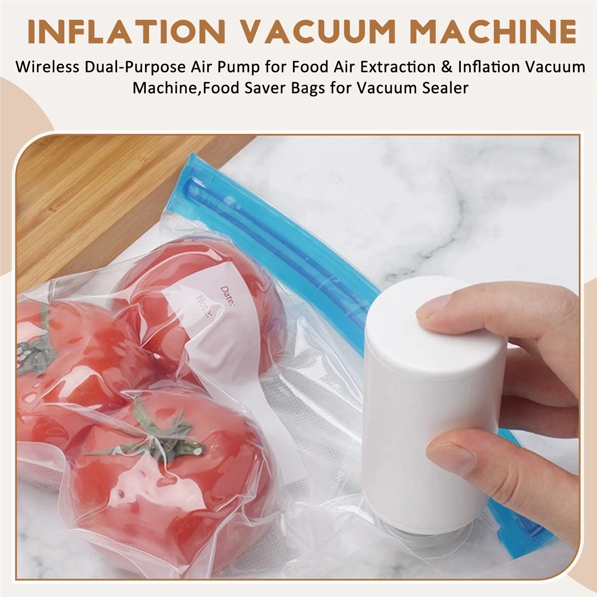 Bomba de ar sem fio de dupla finalidade para extração de ar de alimentos e máquina de vácuo de inflação, sacos de poupança de alimentos para selador a vácuo b