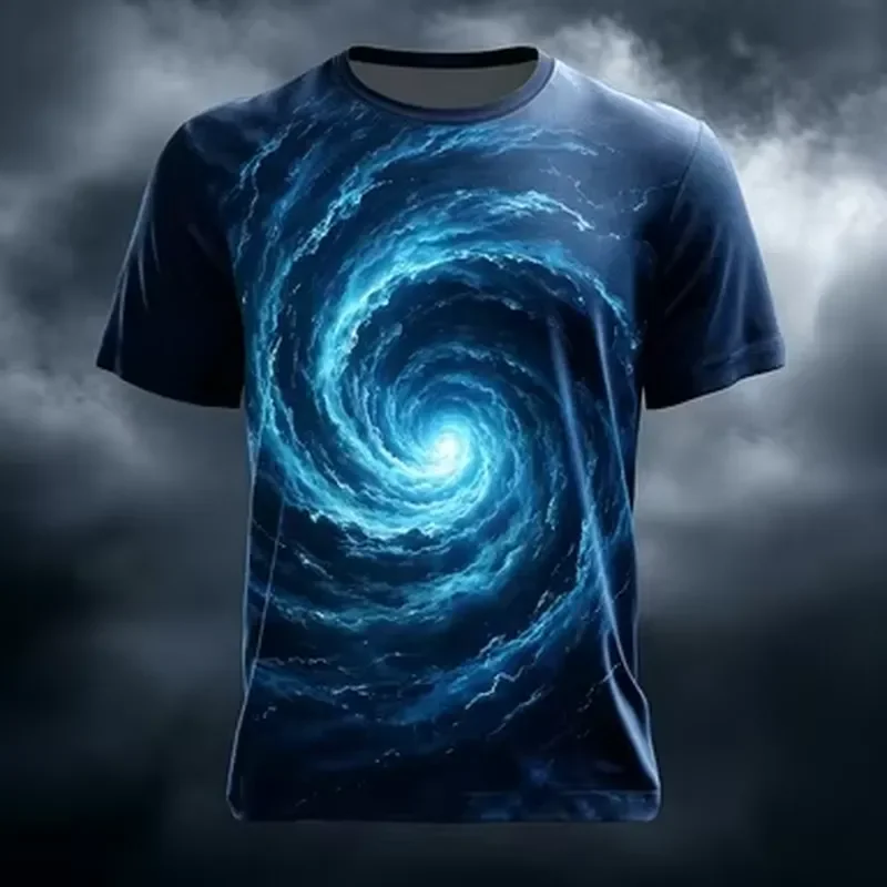 Men T Shirt Volcano Lava Flame 3D Printed Crew Neck Short Sleeve Dark Style Streetwear Summer Casual Tee Top Fashion