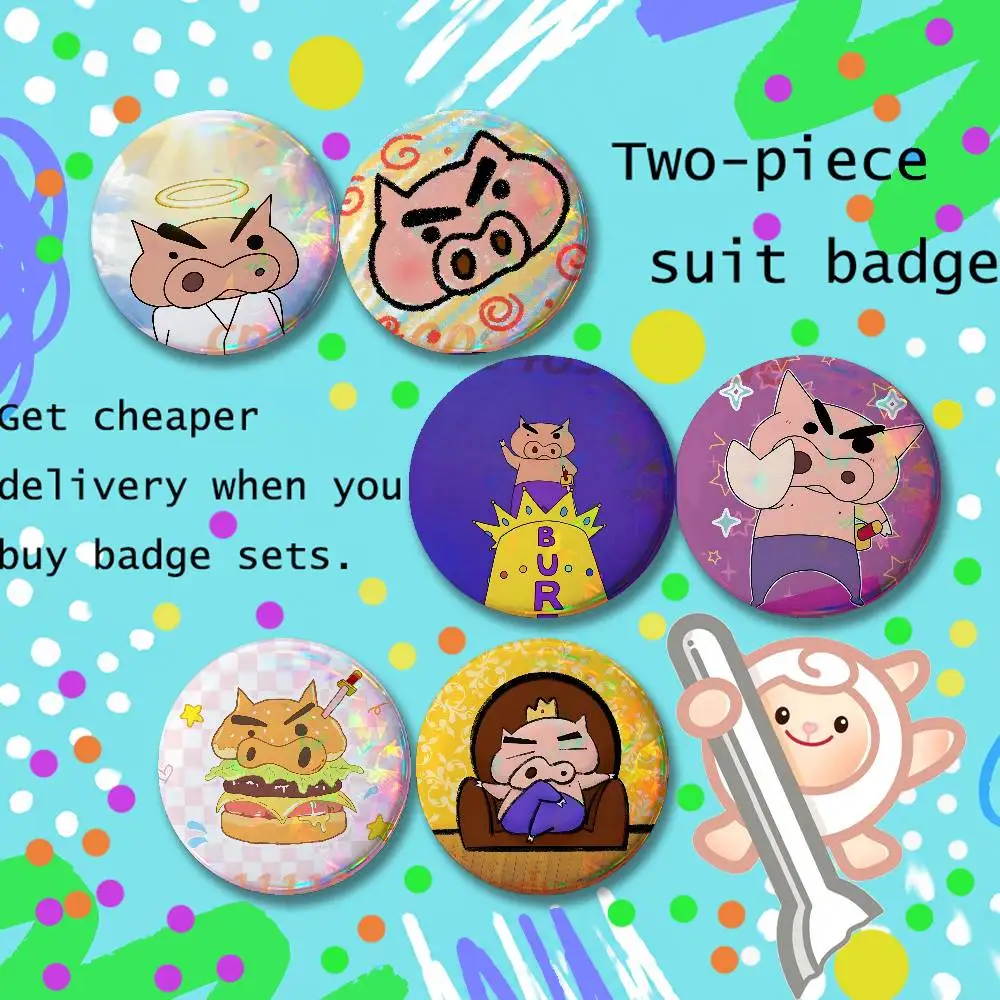 zoo cute pink pig Buriburizaemon Brooches for Backpack Accessories 25,32,44,58,75mm Round Enamel 2-piece set Cartoon Anime Badge