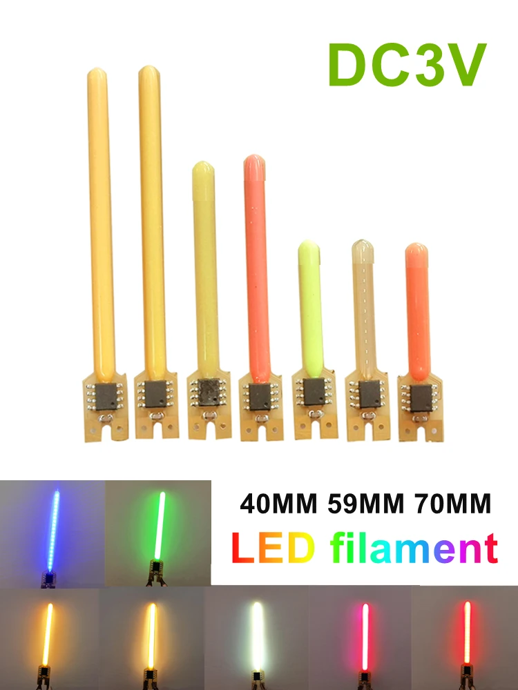 Lampe LED multicolore en forme de pluie de météores, 3V, eau courante, Diodes à Filament COB, pièces, accessoires de lumière à incandescence, 40/59/70MM