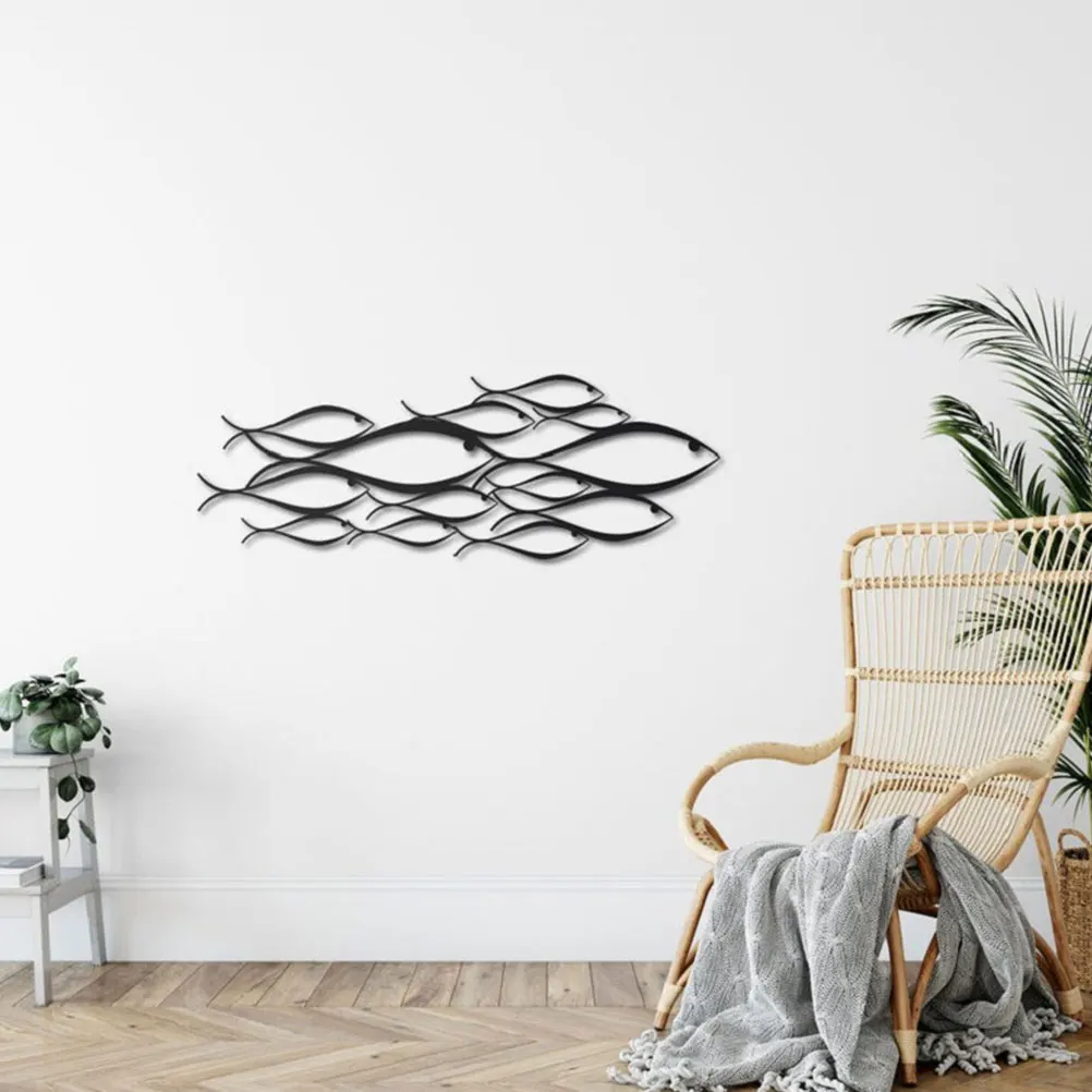 

Iron Fish Swarm Wall Hanging Decor 43x15cm Rustic Home Office Sculpture Metal Nautical Fish Decor Wall