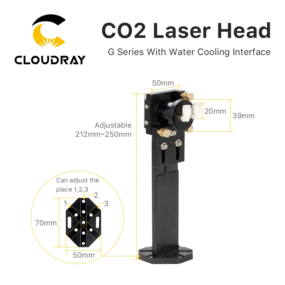 Cloudray CO2 Laser Head Set with Water Cooling Interface Mirror Dia. 30 / Lens Dia. 25 FL 63.5&101.6 Integrative Mount Holder