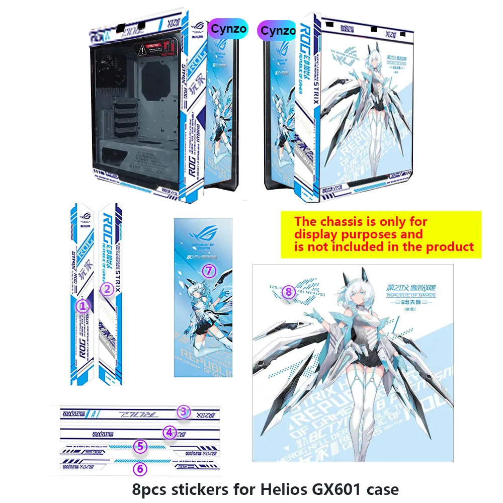

6pcs Kit DIY Paper Stickers for Asus GX601 Case,MOD Helios Chassis Anime Frame Cover,ROG Gaming Cabinet Decorative Accessories