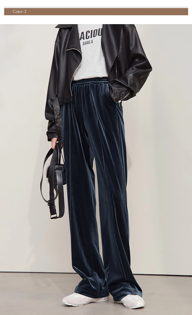 AMII Women's Pants Wide-leg Solid Knitted Pants Casual Woman Trousers 2025 Autumn New Retro Versatile Ladies Clothing 12523110