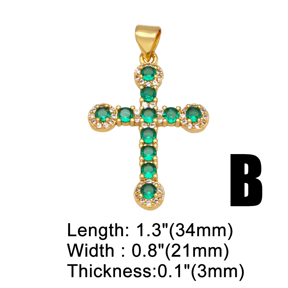 OCESRIO Green CZ Cross Necklace Pendant Copper Gold Plated Crucifix Lucky Star Pendant for Jewelry Making cruz colgante pdta853