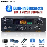 Sunbuck AV-80 2000W Bluetooth Stereo Amplifiers High-Power Professional HiFi Amp With Remote Control FM USB SD 2 Mic input