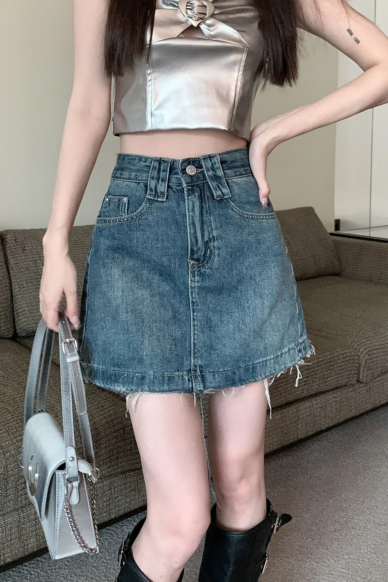 

High Waist Denim Skirt Women's plus Size Anti-Light A-Line ort Skirt Fall Season Trendy Girls Pear aped Body Fit