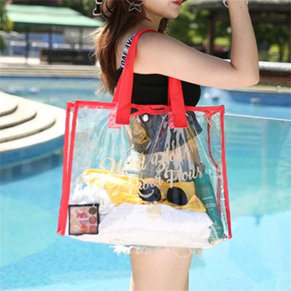 New PVC Waterproof Beach Bag Transparent Handheld Bag Large Capacity Travel Storage Wash Bag Transparent Handheld Makeup Bag