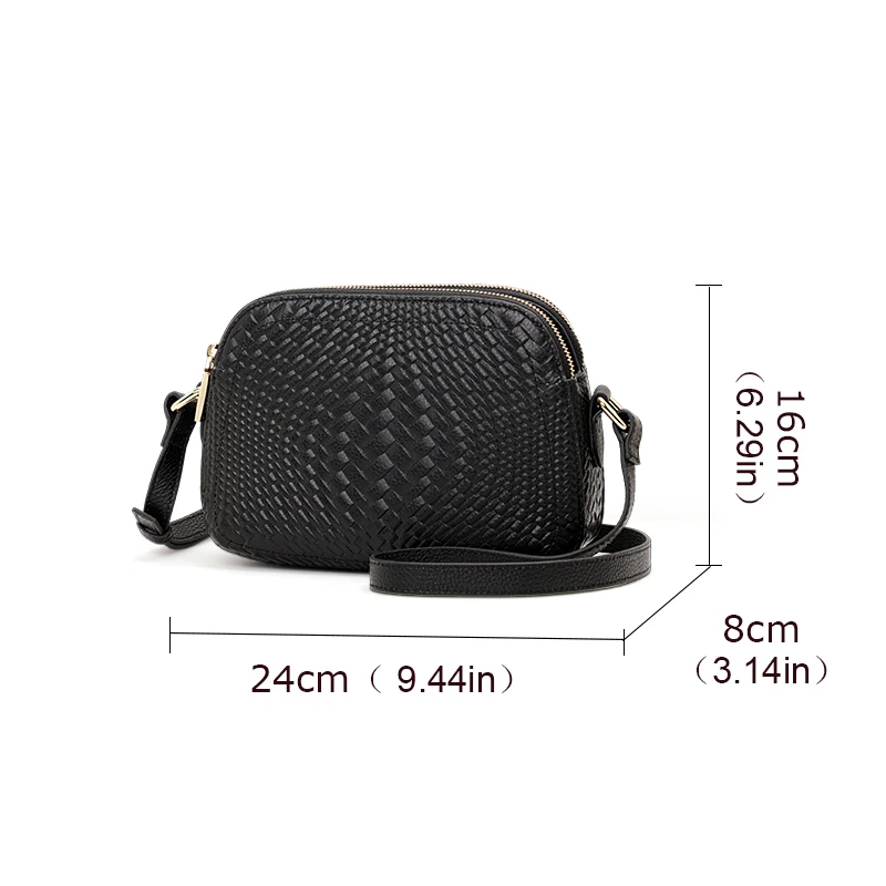 Aidrani Minimalistyczna damska torba crossbody na jedno ramię z prawdziwej skóry, tkana tekstura, materiał ze skóry bydlęcej, okrągła