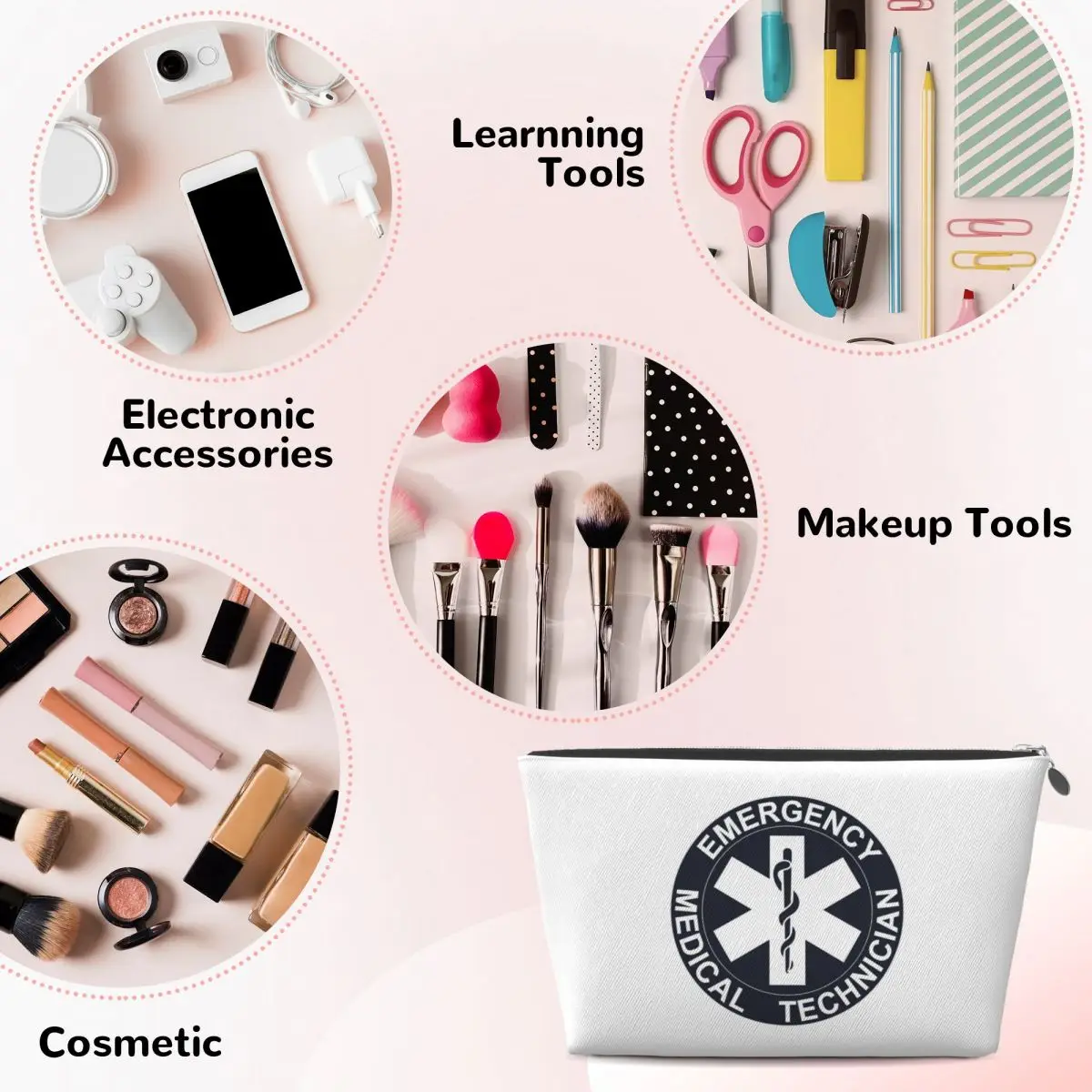 Emt نجمة الحياة الطوارئ الطبية النساء حقائب مستحضرات التجميل السفر ماكياج المنظم الحقيبة أدوات الزينة تخزين Dopp عدة