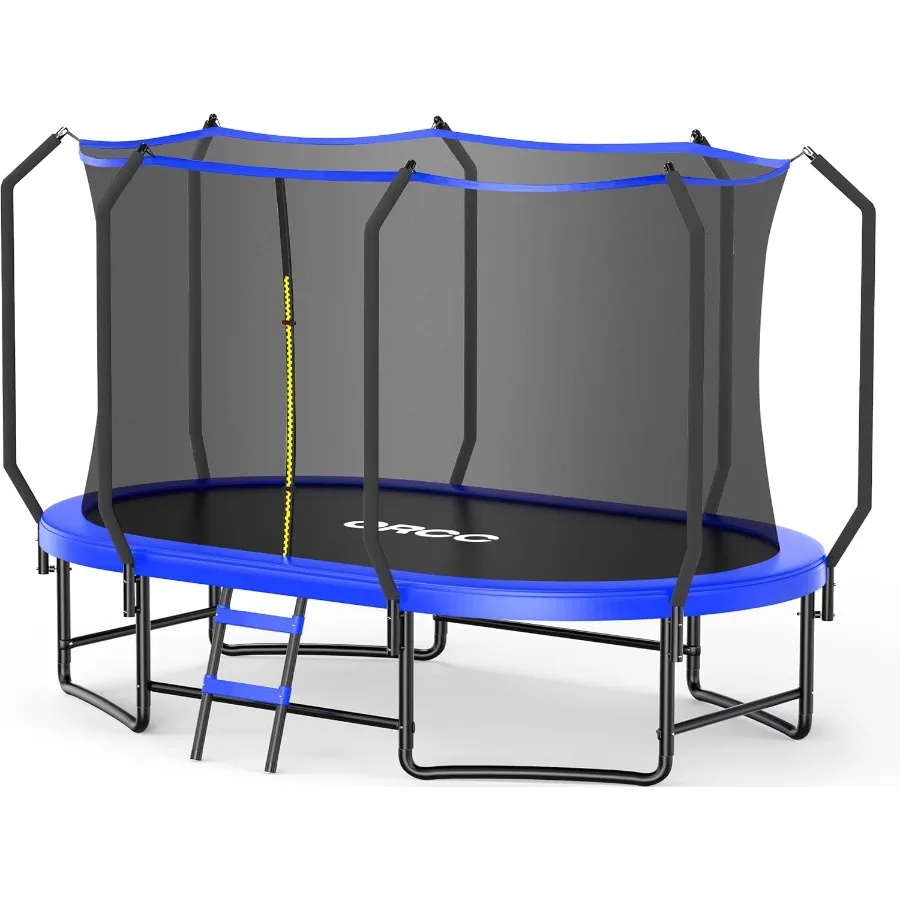 

8 x 13 FT Oval Outdoor Trampoline with Safety Net for Backyard Recreation and ' Gymnastics Training HeavyDuty Galvanized Steel