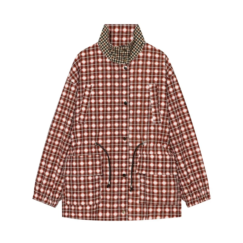 Women's 2026 tie-waisted slim-fit Stand Collar Plaid Jacket  New Model French Slim Casual Fashion Trend Daily Street Versatile