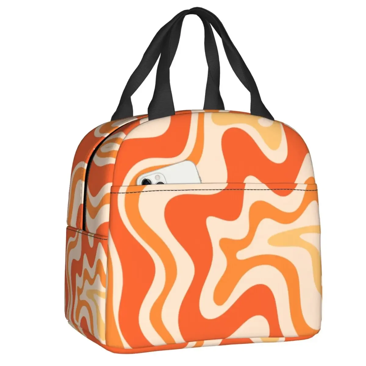 Liquid Swirl Retro Abstract Geometric Print Lunch Bag Cooler Thermal Insulated Lunch Box for Women Kids Camping Picnic Food Bags