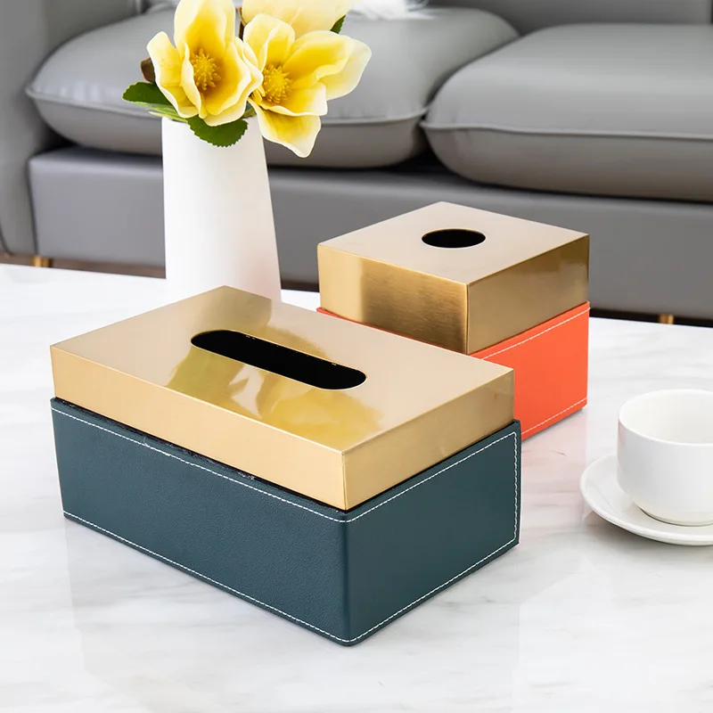 Leather Metal Tissue Box Golden Animal Decorative Paper Towel Rectangle Removable Boxes Home Decoration Furnishings