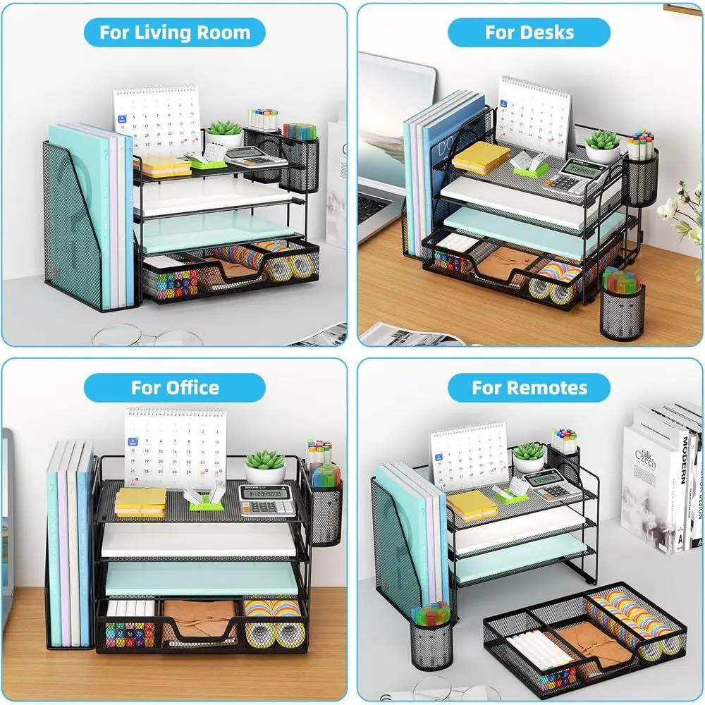 Desk Organizer and Accessories，4-Tier Paper Letter Tray Organizer with File Holder, Desk Accessories & Workspace Organizers with