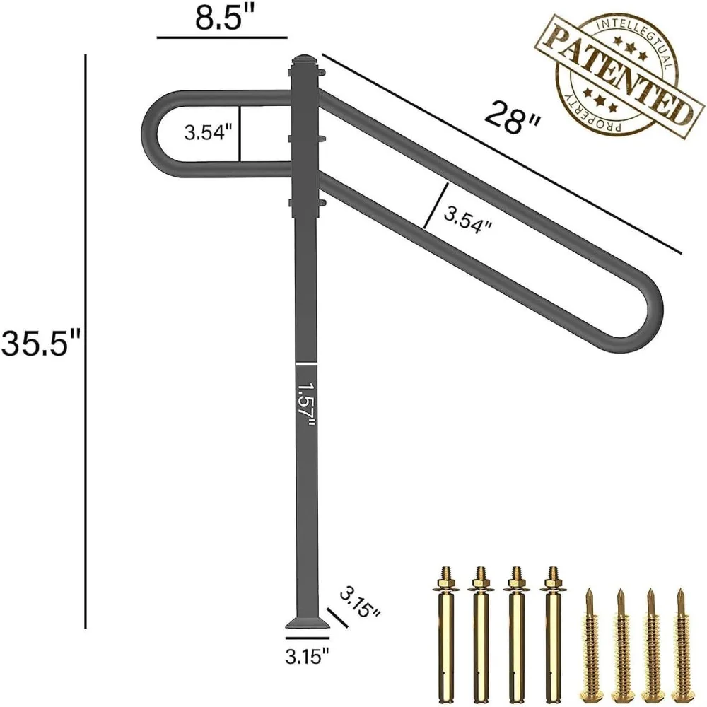 Outdoor Wrought Iron Single Post Handrails for 1-3 Steps, Metal Railing for Steps, Suitable for Small Staircases, Durable Metal