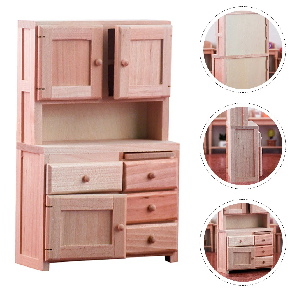 Mini Wardrobe Ornaments Cabinet Model House Prop Bookcase Furniture Decor Wooden Storage Decorative Home Accents