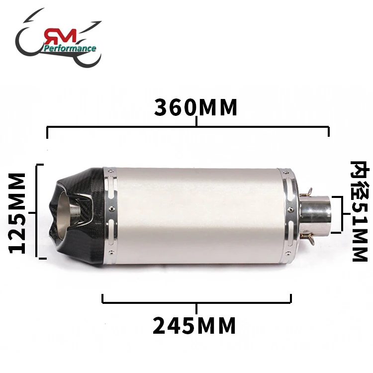 51mm Real Carbon Fiber Exhaust Tips Muffler Pipe Baffles for Universal Motorcycle Modified System 250mm 315mm 380mm 5