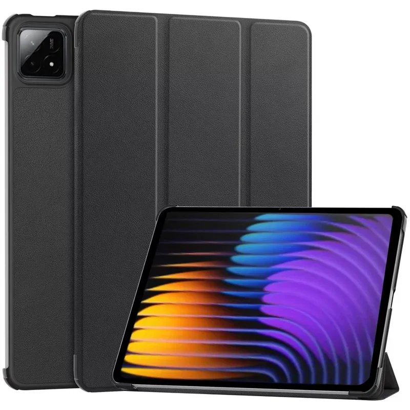 For Xiaomi Mi Pad 7 Pro Tablet Triple Fold Lightweight 2024 All-wrap Leather Cover Anti-drop Bracket Back Shell Case