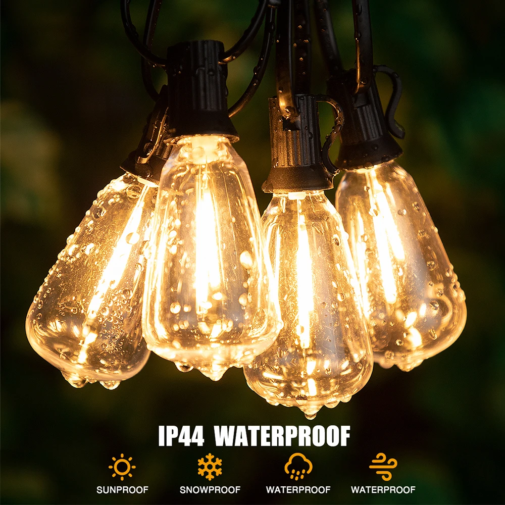 Retro Garden Garland Street Outdoor 220V 110V Shatterproof ST38 LED Light Waterproof Patio String Lights Wedding Decor Lights