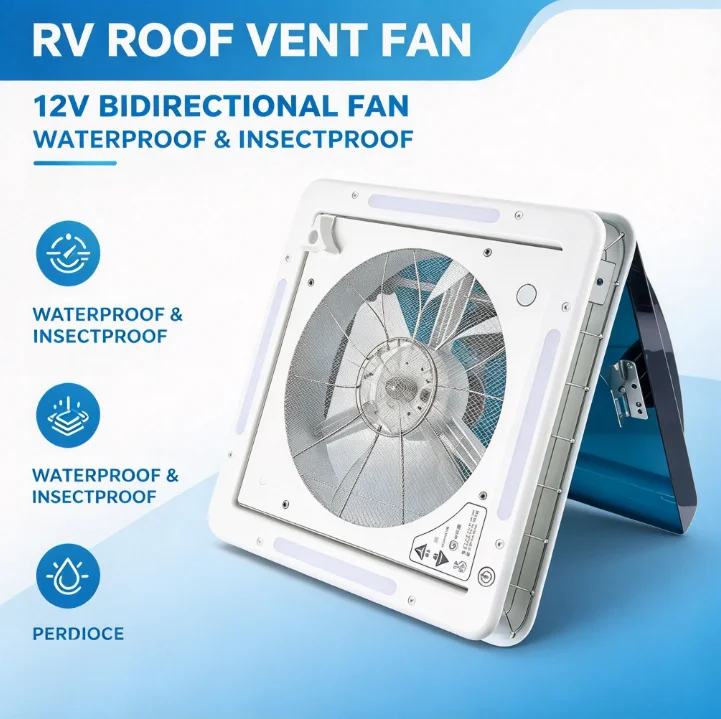 RV Ventilation Fan 12V Reversible Roof Mount Air Exhaust Waterproof Rainproof Insect Proof Bathroom Kitchen Camper Trailer Motor