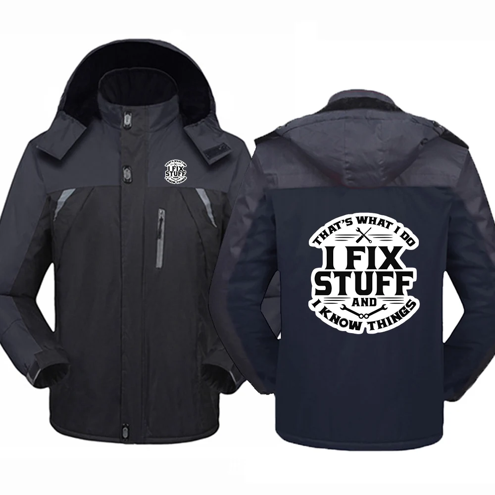 2025 Autumn Winter Men's Mechanic I Fix Stuff and I Know Things Thicken Windproof Hoodies Fleece Warm High Quality Fashion Coat