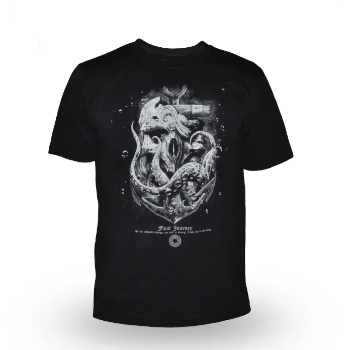 Final Journey. Fashion Gothic Octopus Skull Anchor Tattoo Printed T-Shirt. Summer Cotton Short Sleeve O-Neck Mens T Shirt New