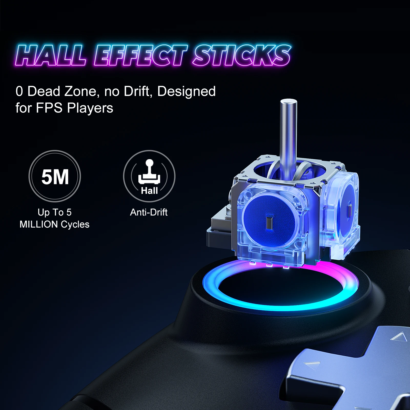 Immagine 5: Controller di gioco con luce LED RGB, gamepad 617 wireless 2.4G per Nintendo Switch/IOS/PC/Android con joystick di gioco ad effetto Hall