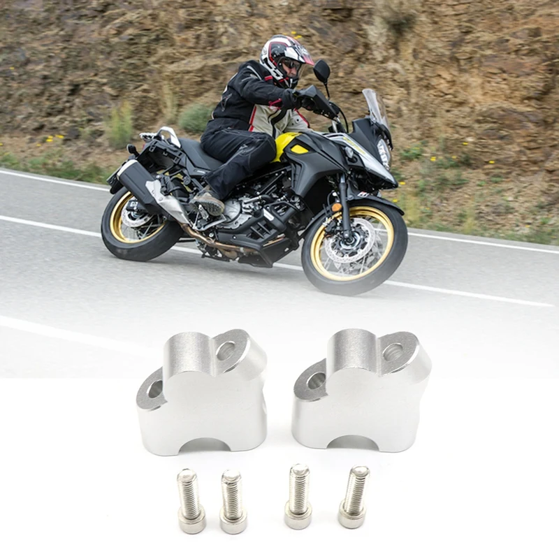 7/8Inch Motorcycle Handlebar Riser Drag Handle Bar Clamp Extend Adapter for Suzuki V-STROM DL250 DL650 XT DL1000 Silver