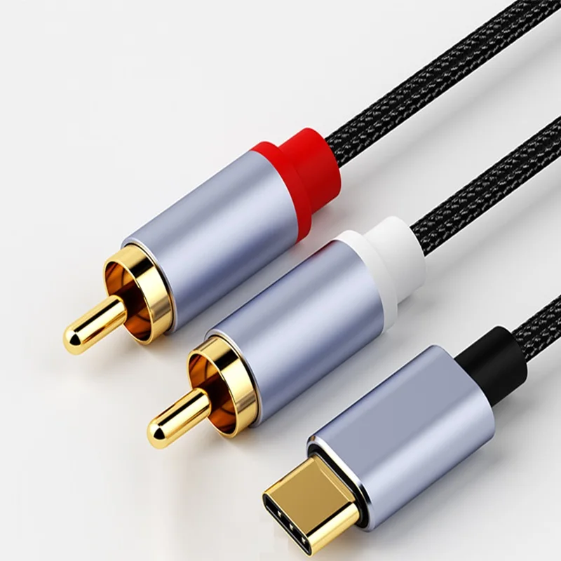 1m typ-C do podwójnego kabla Audio RCA 2RCA Adapter kabla Audio męski na męski kabel USB C do 2RCA do telefonu Iphone z systemem Android Tablet