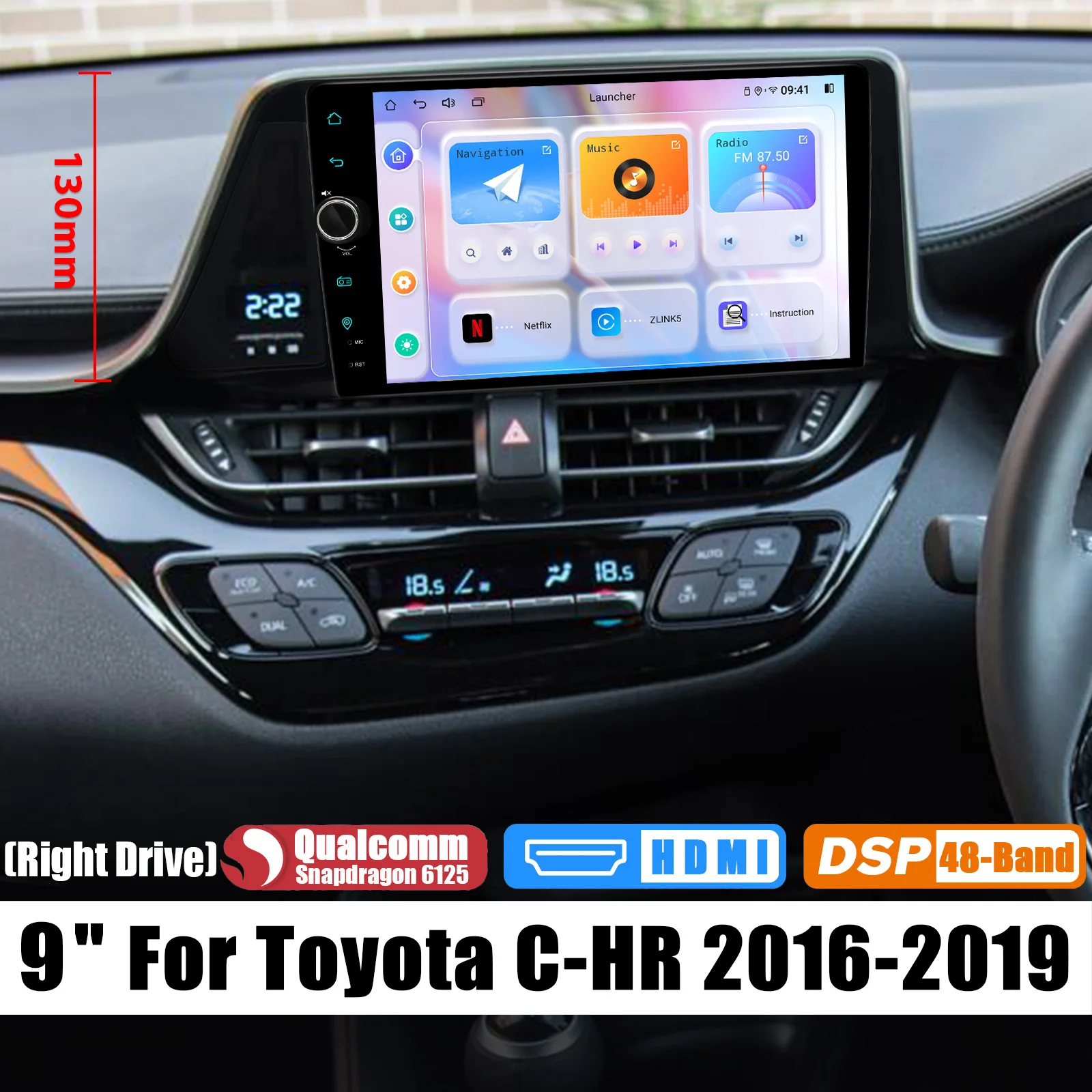 Joying Plug and Play 9 "Android รถวิทยุสเตอริโอเครื่องเล่นมัลติมีเดีย CarPlay สําหรับ Toyota CHR CH-R 2016-2019