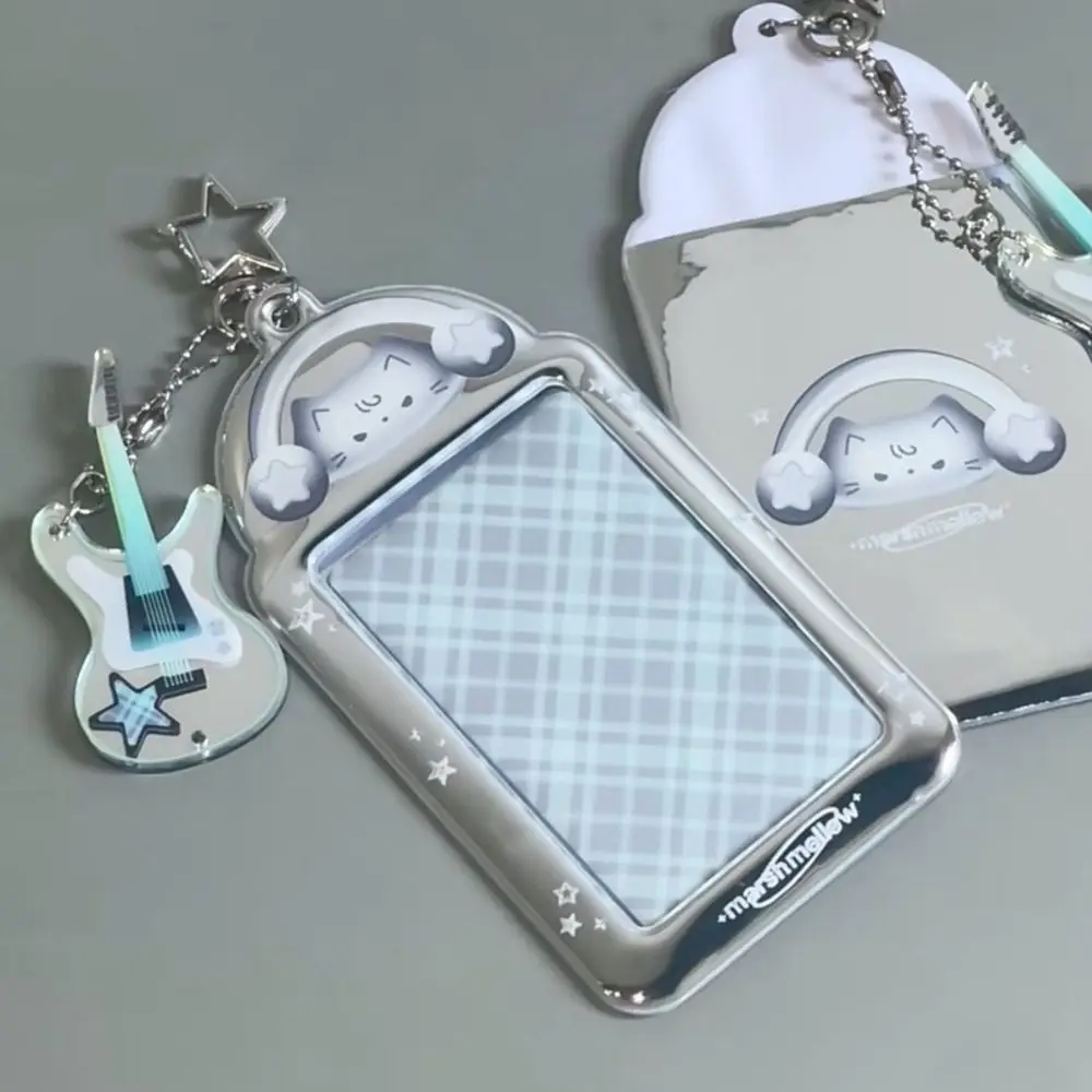 Cute 3 Inch Photocard Holder Rock Kitten Transparent Photo Card Spring Keychain PVC Idol Photo Protective Case Kpop Photo Frames