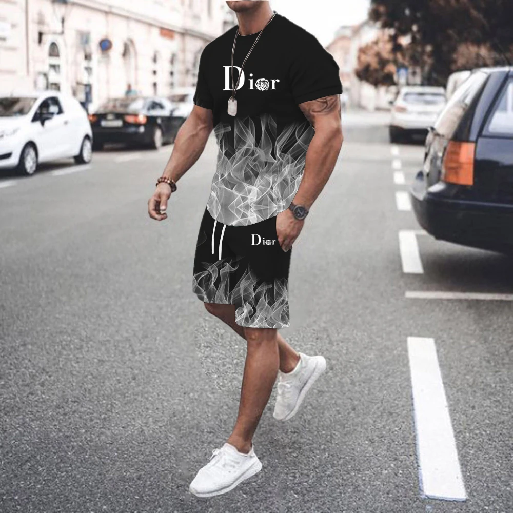 2024 Men\'s Summer Sports Set Short sleeved T-shirt+Shorts Set 2-piece Sports Jogging Set Men\'s Casual Set S-6XL Large Size