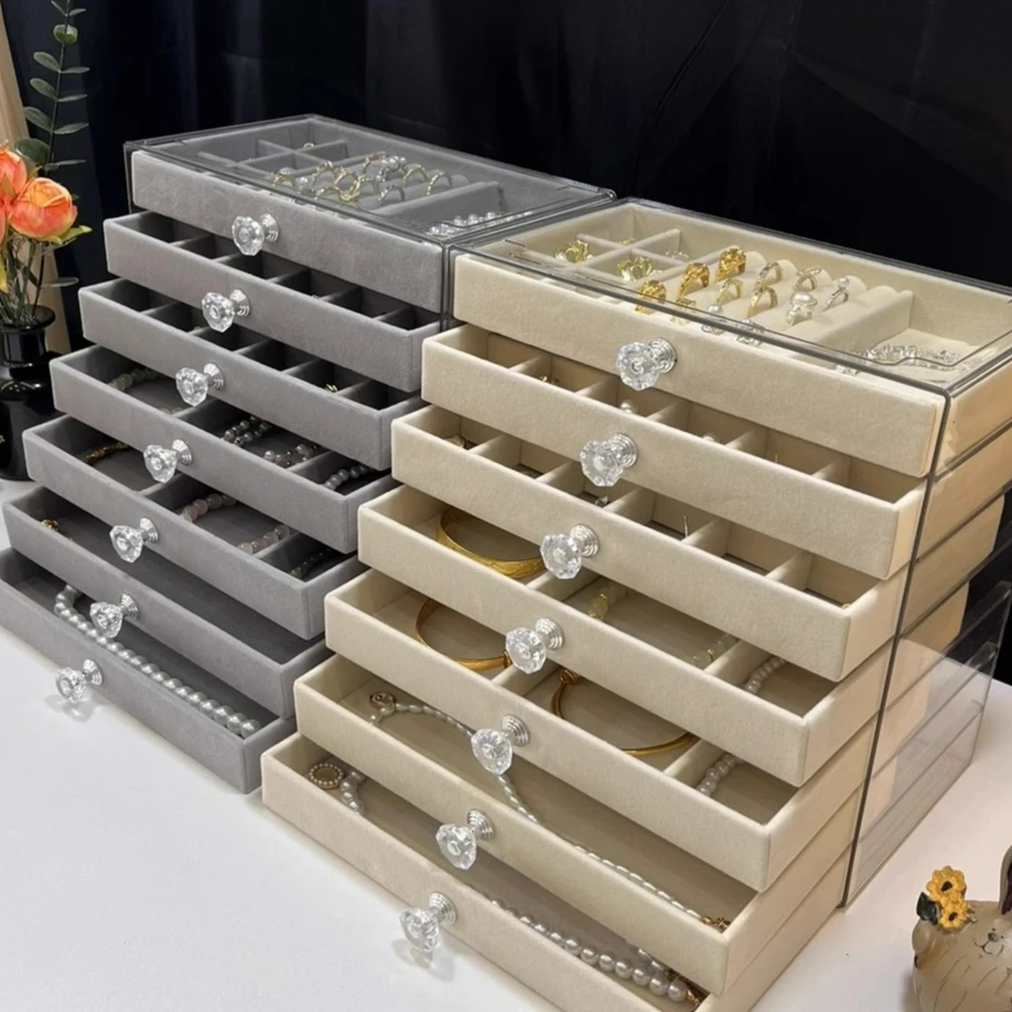 

3-layer Velvet Stud Earrings Storage Box Multi-layer Jewelry Organizer Dust Proof Drawer Design for Jewelry Dressing Jewelry Box