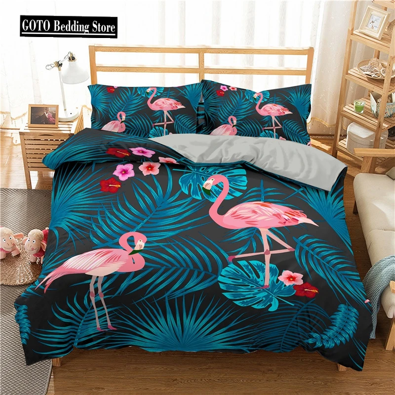 

Ropa De Cama Home Textile 100% Cotton Bedding Flamingo Duvet Cover+pillowcases Kids,twin Full Queen King Double Bed Set Hot New