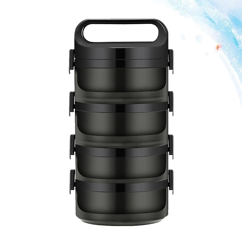 

1pc Stainless Steel Heat Preservation Lunch Box 3-Layer Bento Container For School Office Camping Black Thermal Food Storage