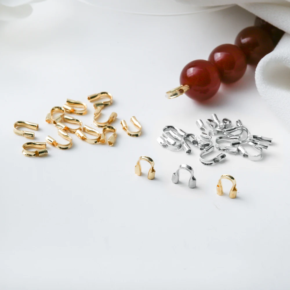 50Pcs Gold Plated Brass 0.8mm Wire Protectors Wire Guard Guardian Protectors Loops for Diy Bracelet Jewelry Making Accessories