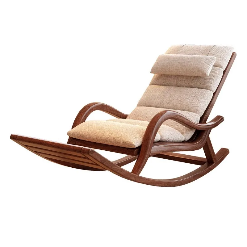 LH All-Solid Wood Rocking Chair Sofa Home Nap Recliner Balcony Lounge Chair