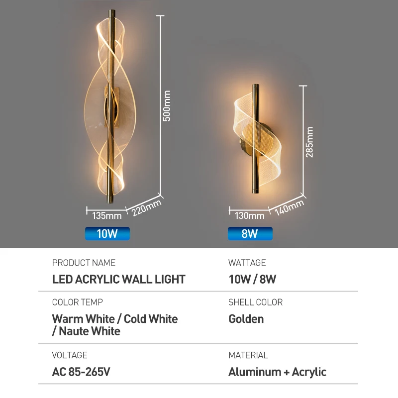 Spiral Acrylic Wall Lamp 8W 10W LED Indoor Wall Lights Aisle Bedside Light Modern Nordic Sconce Lamp For Bedroom Living Room