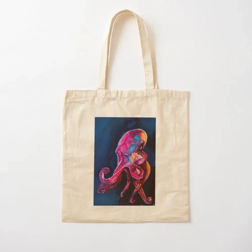 

Deep colourful pink and blue octopus ink painting from the depths Tote Bag Portable shopping bag foldable reusable bag