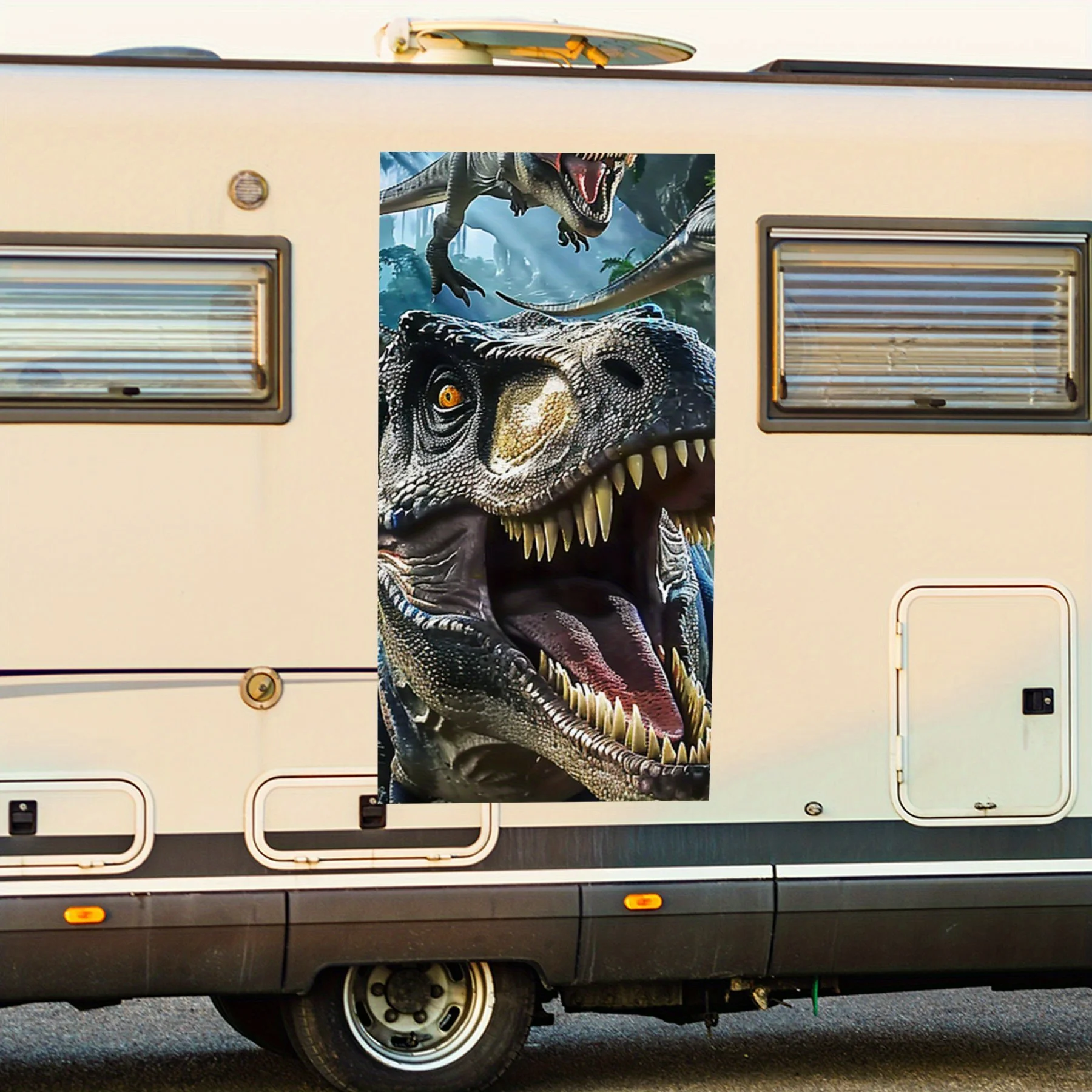 

Prehistoric Dinosaur World Motorhome Car Door Sticker PVC Self Waterproof Stick, Striking Auto Exterior Accessories Decor Protec
