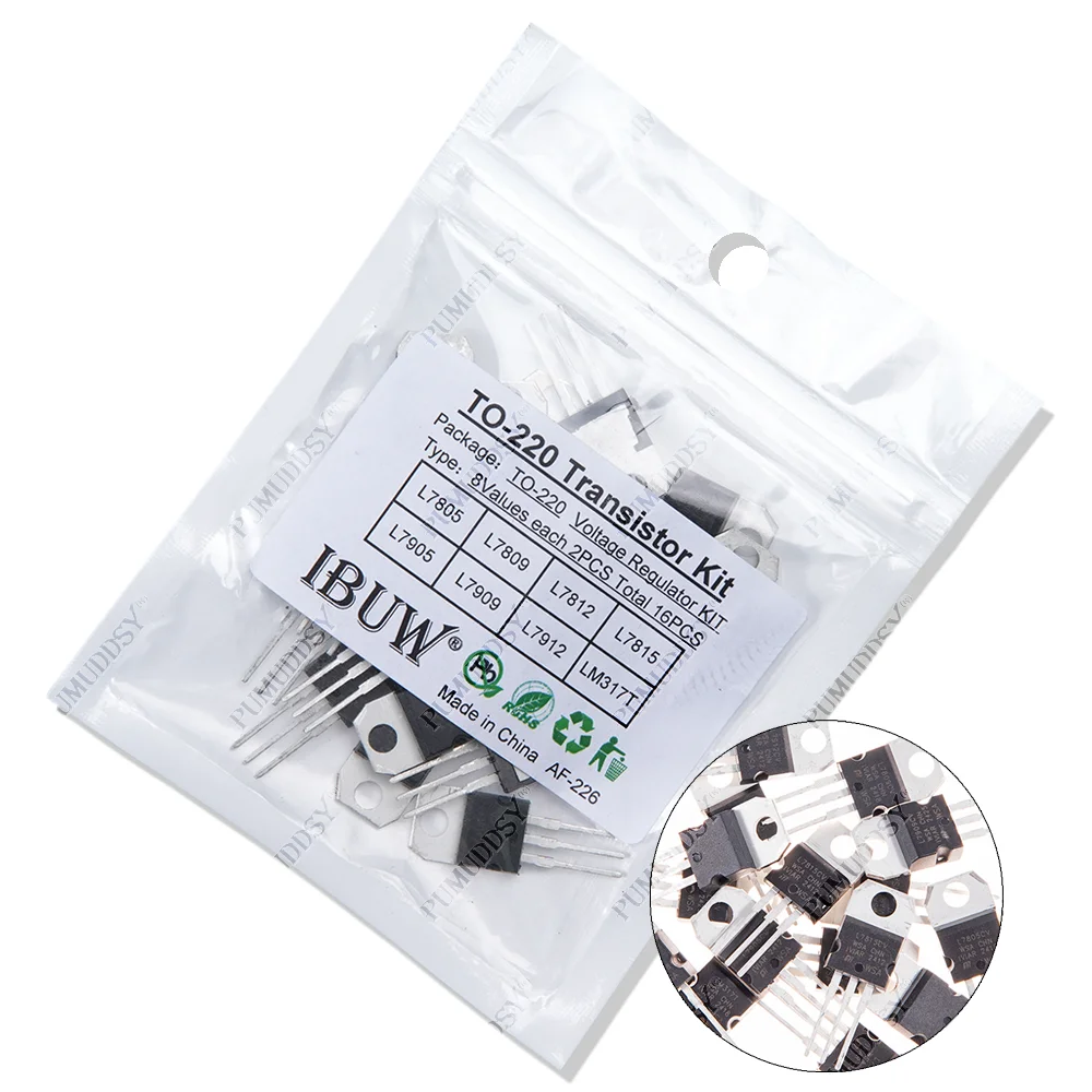 16 Uds 7805 7809 7812 7815 7905 7909 LM317 L7912 diygba LM317T TO-220 Kit surtido de transistores regulador de voltaje 8 valores * 2 uds