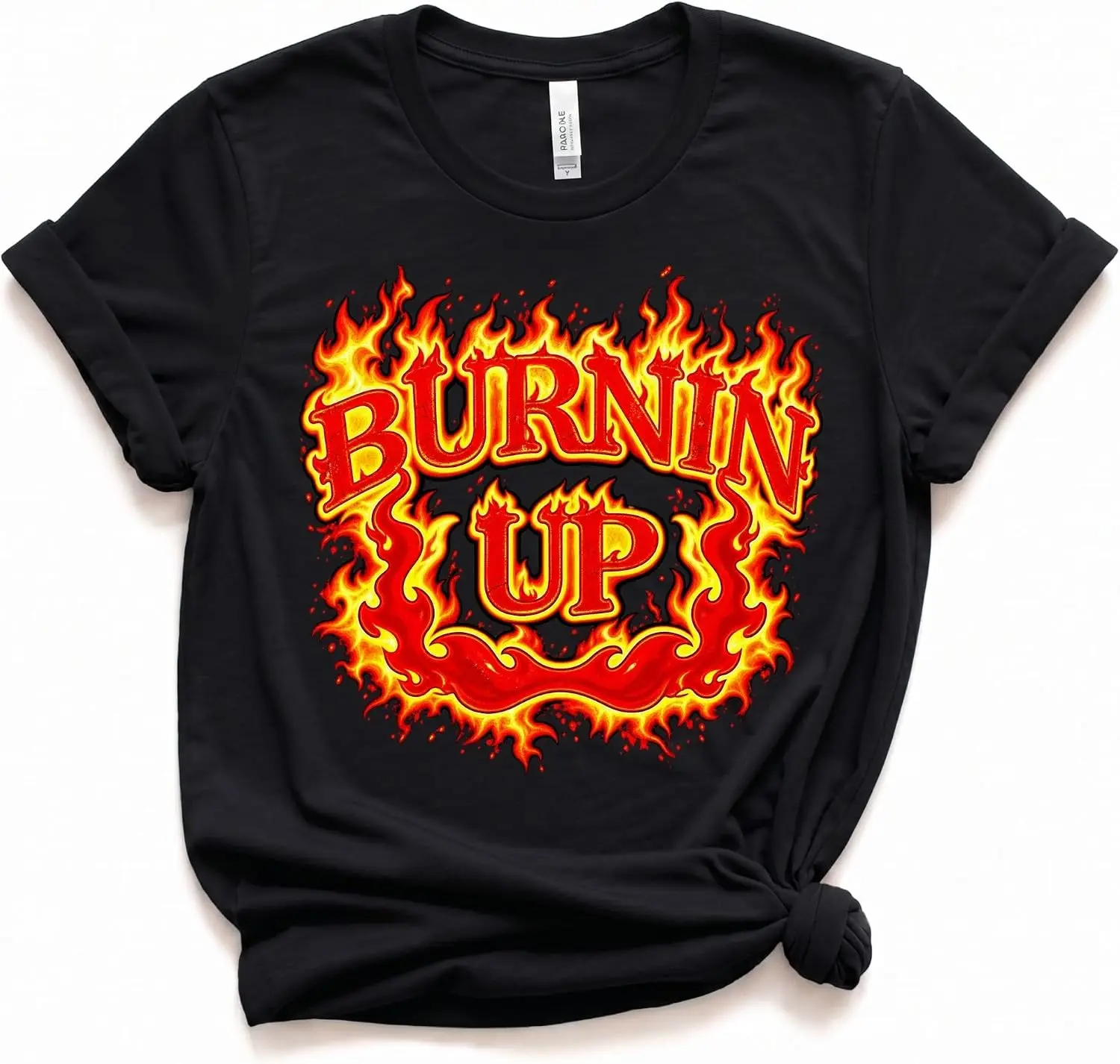 Burnin Up T Shirt Fiery Flame Graphic Tee Hot Fire Retro Typography Bold Heat Design Streetwear Summer Party Concert Birthday vintage style tee  boxy fit tee black graphic tee 100% cotton men