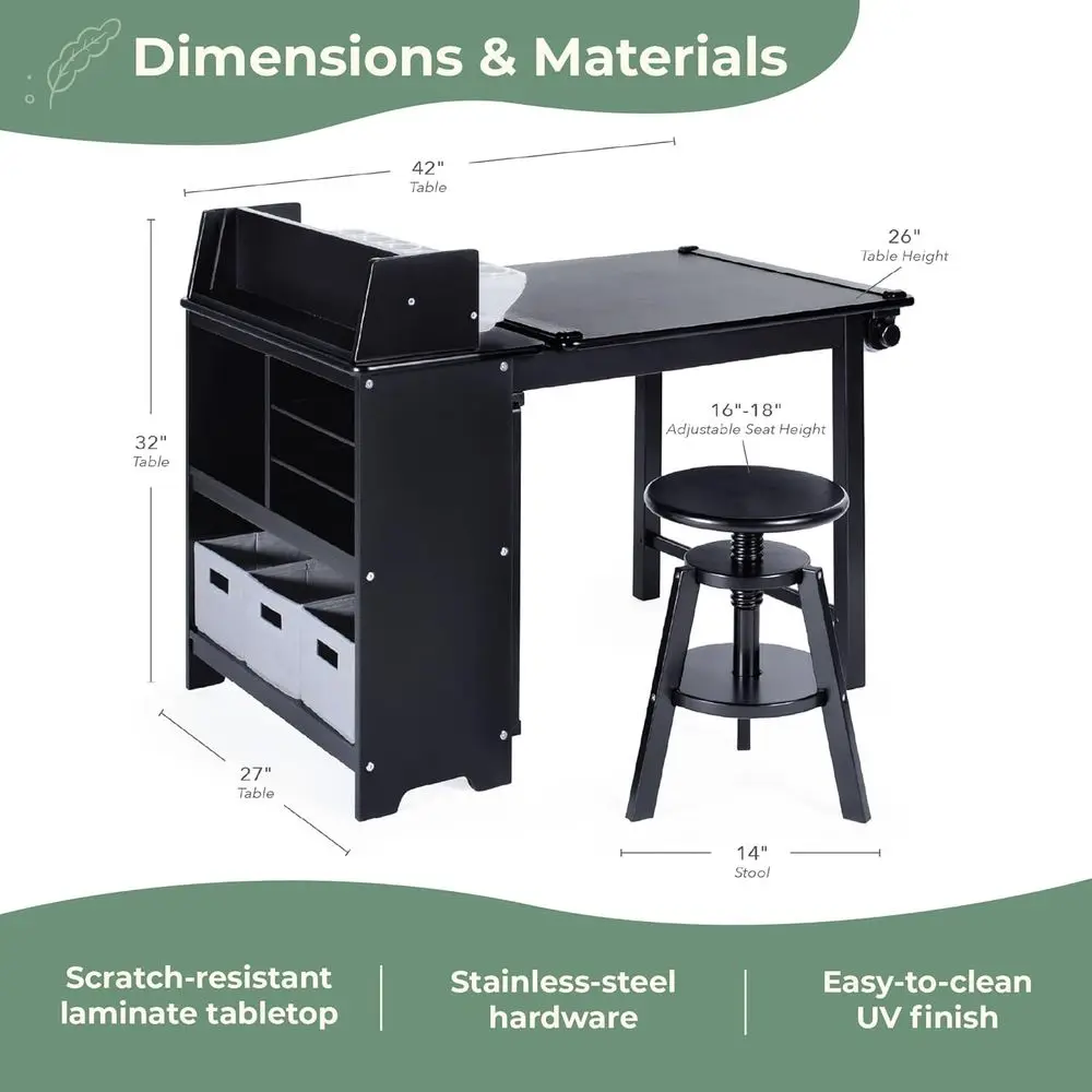 Design Studio – Black: 3-in-1 Kids Art Table & Stool Set, Writing, Crating, Painting & Drating Table or Kids with Crat Storage & view 2